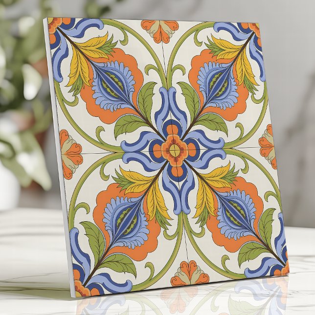 Vibrant Mediterranean Majolica Floral Tile (Creator Uploaded)