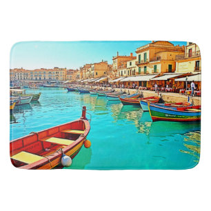 Vibrant Mediterranean Port Life Design Bath Mat