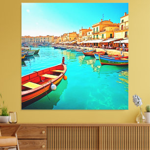 Vibrant Mediterranean Port Life Design Canvas Print