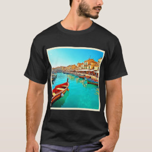 Vibrant Mediterranean Port Life Design vintage T-Shirt