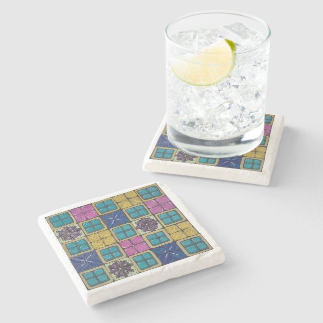 Vibrant Mediterranean Tile Stone Coaster (Side)