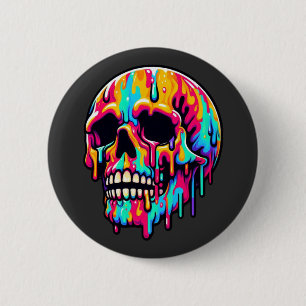 Vibrant Melting Skull 2 Inch Round Button