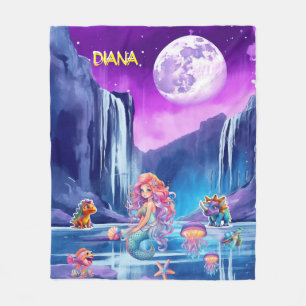 VIBRANT MERMAID, DINOSAUR, SEA CREATURES FLEECE BLANKET