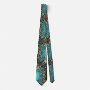Vibrant Metallic Teal Gold Bronze AI Painting Tie