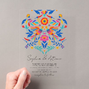 Vibrant Mexican Birds Otomi Floral Fiesta Wedding Acrylic Invitations