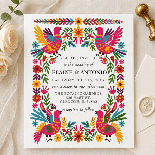 Vibrant Mexican Birds Otomi Floral Fiesta Wedding Invitation