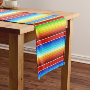 Vibrant Mexican Blanket Traditional Spanish Serape Short Table Runner