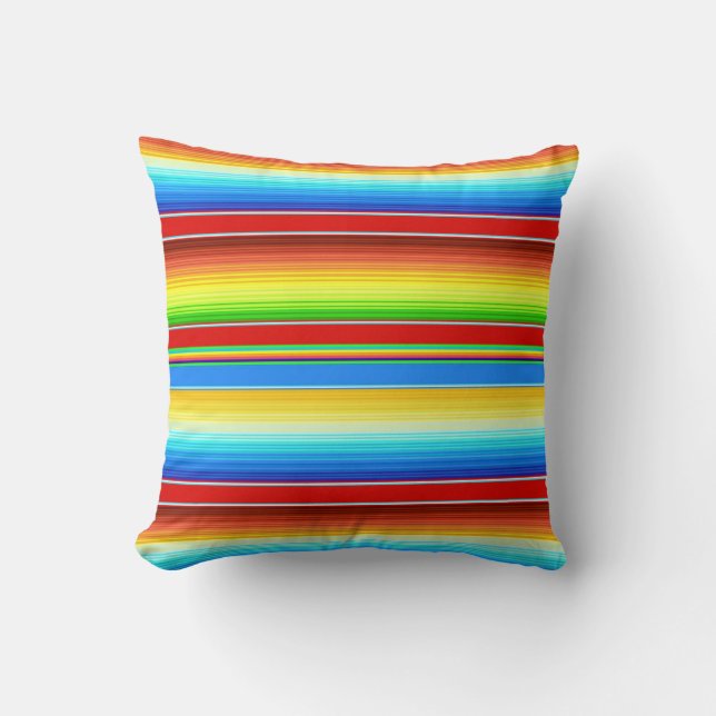 Vibrant Mexican Blanket Traditional Spanish Serape Throw Pillow (Front)