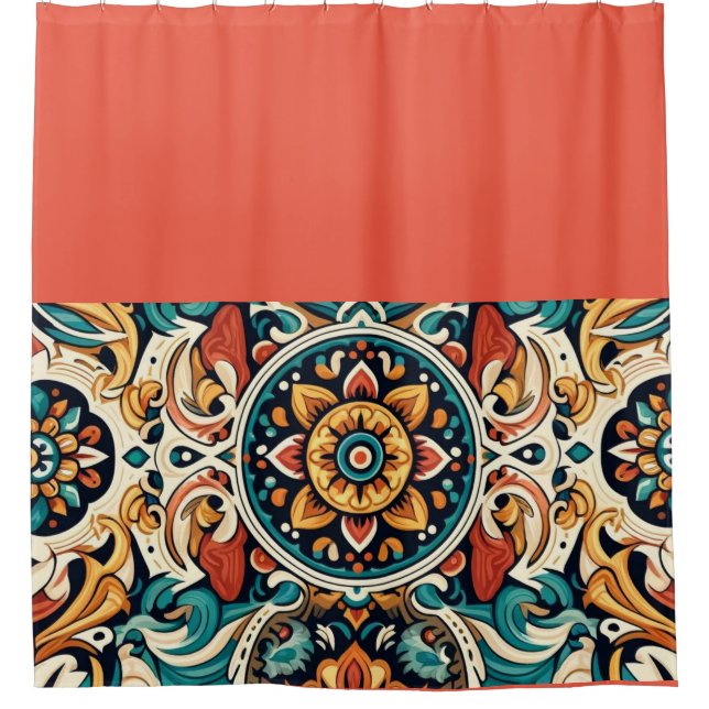 Vibrant Mexican Cantaro Design Shower Curtain (Front)