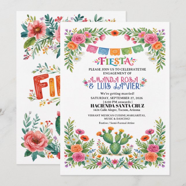 Vibrant Mexican Fiesta Engagement Invitation  (Front/Back)