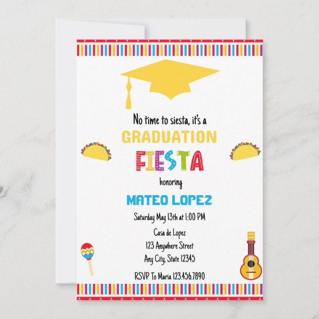 Vibrant Mexican Fiesta Graduation Party Invitation (Front)