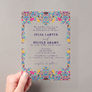 Vibrant Mexican Fiesta Style Rainbow Wedding Acrylic Invitations