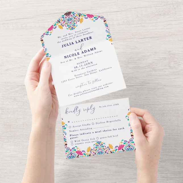Vibrant Mexican Fiesta Style Rainbow Wedding All In One Invitation (Tearaway)