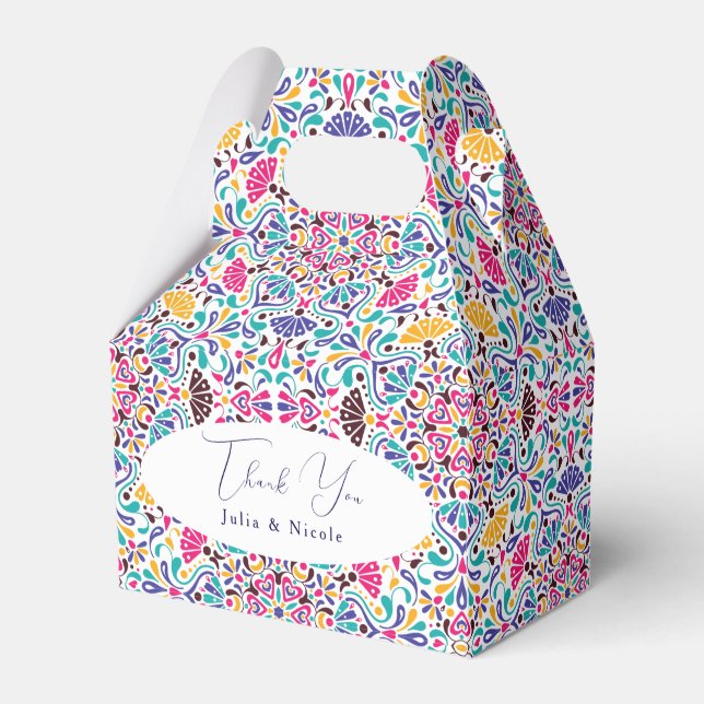 Vibrant Mexican Fiesta Style Rainbow Wedding Favor Box (Front Side)
