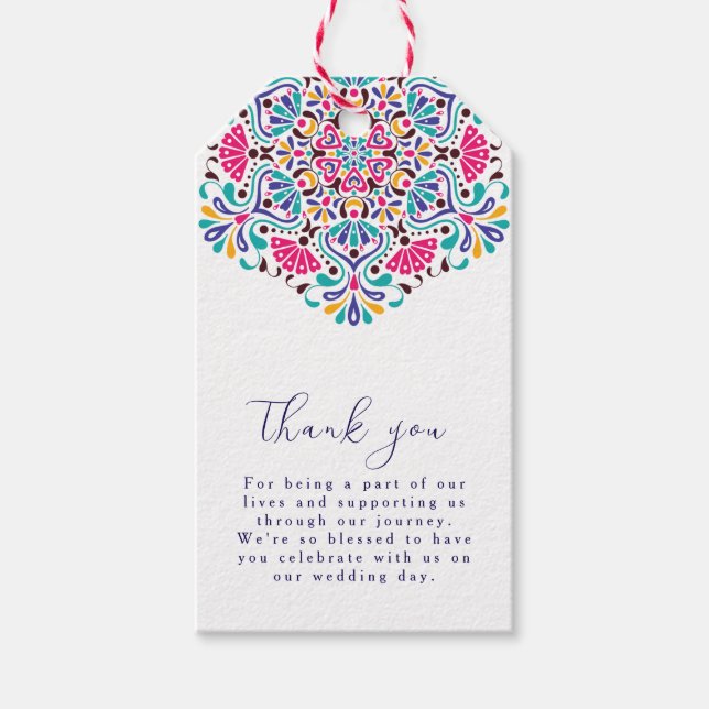 Vibrant Mexican Fiesta Style Rainbow Wedding Gift Tags (Front)
