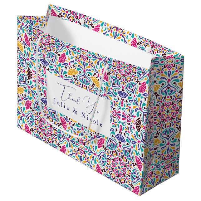 Vibrant Mexican Fiesta Style Rainbow Wedding Large Gift Bag (Front Angled)