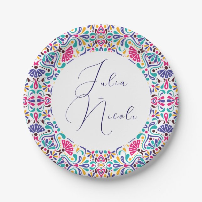 Vibrant Mexican Fiesta Style Rainbow Wedding Paper Plate (Front)