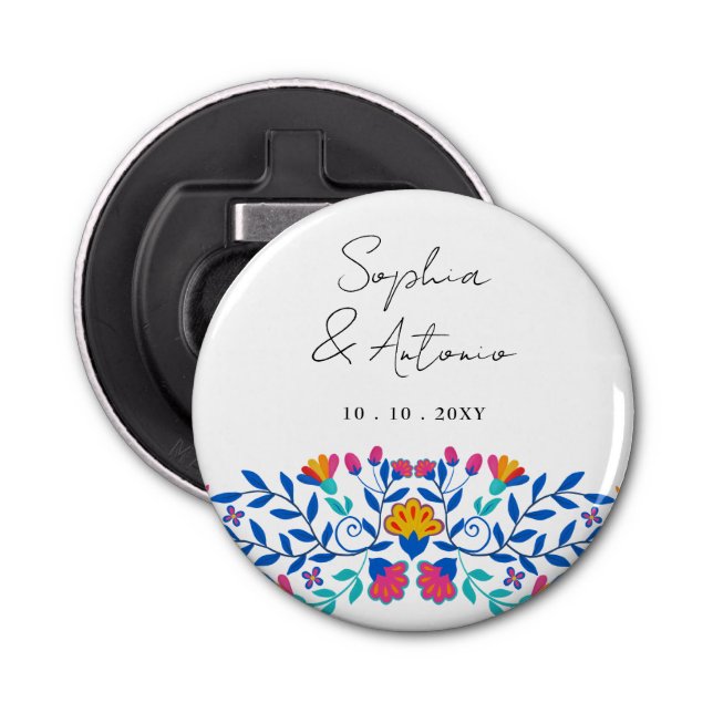 Vibrant Mexican Floral Fiesta Wedding Bottle Opener (Front)
