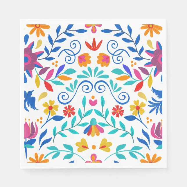 Vibrant Mexican Floral Fiesta Wedding Napkin (Front)