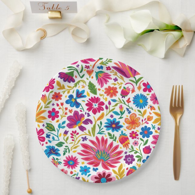 Vibrant Mexican Floral Fiesta Wedding Paper Plate (Wedding)
