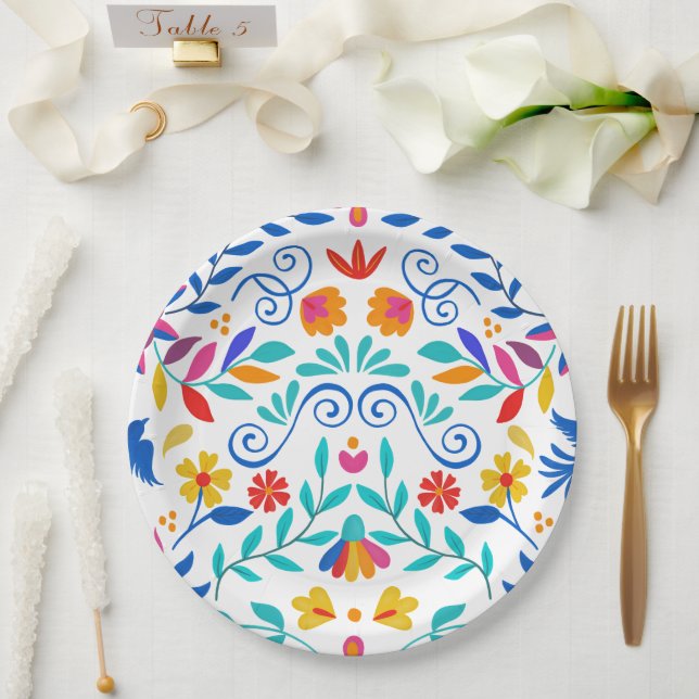 Vibrant Mexican Floral Fiesta Wedding Paper Plate (Wedding)