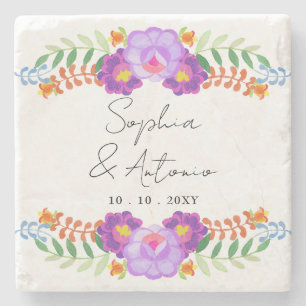 Vibrant Mexican Floral Fiesta Wedding Stone Coaster