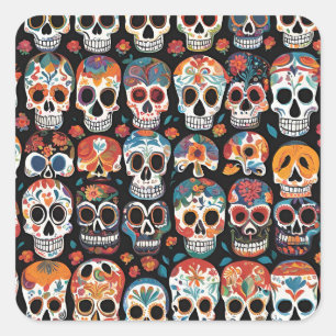 Vibrant Mexican Folk Art Skull Design  Square Sticker