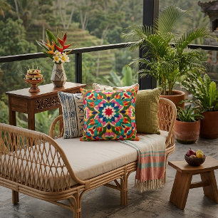 Vibrant Mexican Folklore Abstract Throw Pillow