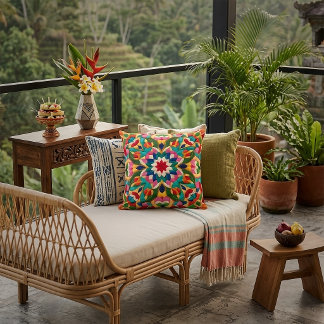 Vibrant Mexican Folklore Abstract Throw Pillow