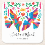 Vibrant Mexican Inspired Birds and Floral Square Paper Coaster<br><div class="desc">Vibrant and colourful coasters with a Mexican-inspired theme.</div>