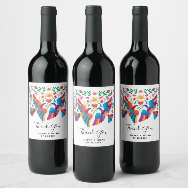 Vibrant Mexican Inspired Birds and Floral Wine Label (Bottles)