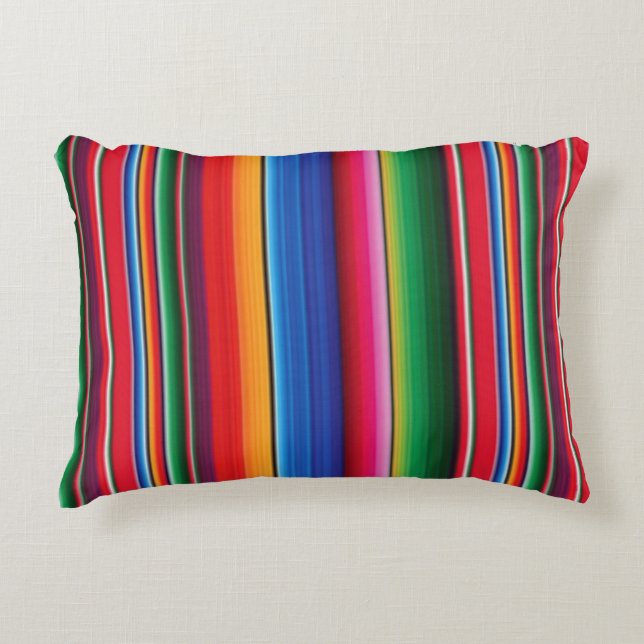 Vibrant Mexican Striped Western Design Accent Pillow (Front)