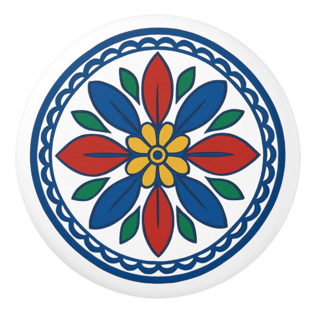 Vibrant Mexican Talavera Floral Ceramic Knob (Front)