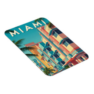 Vibrant Miami buildings with palm trees Magnet