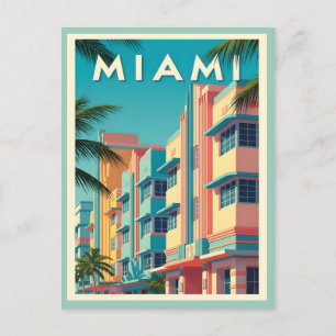 Vibrant Miami buildings with palm trees Postcard