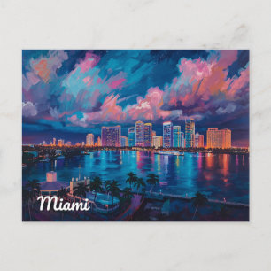 Vibrant Miami Skyline at Dusk Postcard