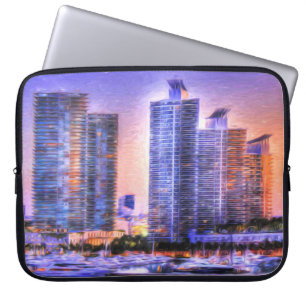 Vibrant Miami Skyline Sunrise Laptop Sleeve