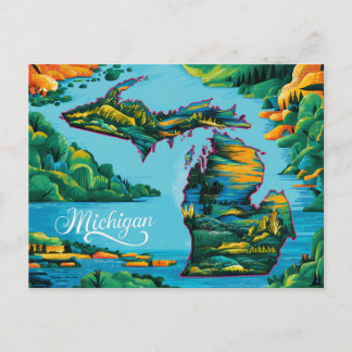 Vibrant Michigan Map Art Postcard