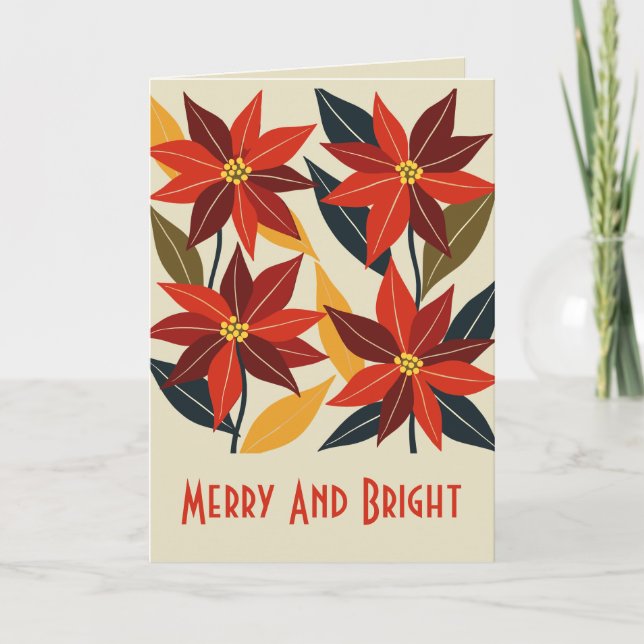 Vibrant Mid-Century Poinsettia Christmas Flower C  Card (Front)