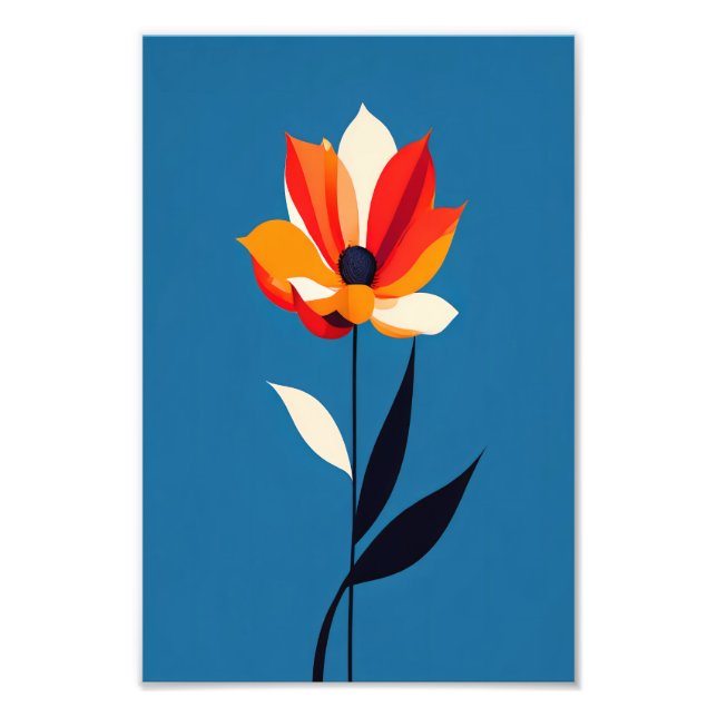 Vibrant Minimalist Flower on Blue Art Photo Print (Front)