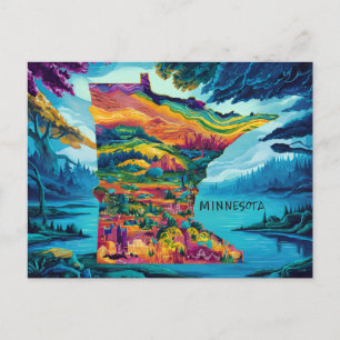 Vibrant Minnesota Map Art Postcard