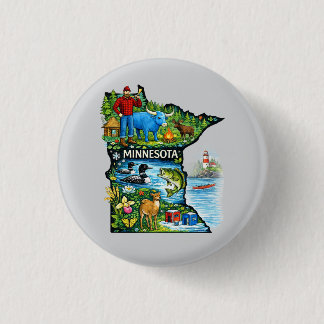 Vibrant Minnesota State Map-Paul Bunyan/Northwoods 1 Inch Round Button
