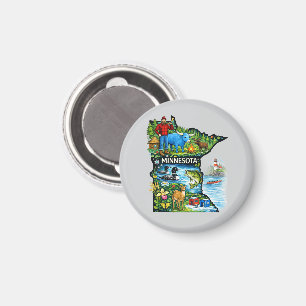Vibrant Minnesota State Map-Paul Bunyan/Northwoods Magnet