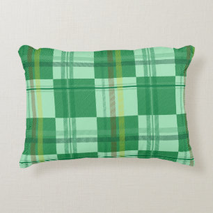 Vibrant Mint Yellow Plaid Aesthetic Accent Pillow