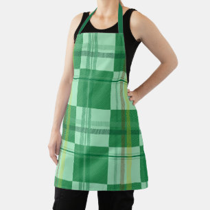 Vibrant Mint Yellow Plaid Aesthetic Apron