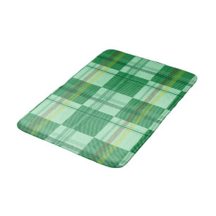 Vibrant Mint Yellow Plaid Aesthetic Bath Mat