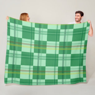 Vibrant Mint Yellow Plaid Aesthetic Fleece Blanket