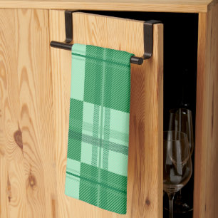 Vibrant Mint Yellow Plaid Aesthetic Kitchen Towel