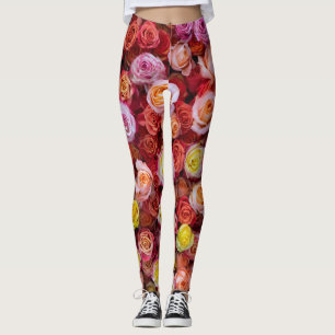Vibrant Mixed Colour Roses Floral Leggings