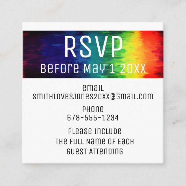 Vibrant Modern Abstract Rainbow RSVP enclosure (Front)